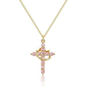 Perfect Gift Women Crown M10 Tourmaline Cross Necklace Gold Plated Faith Jewelry